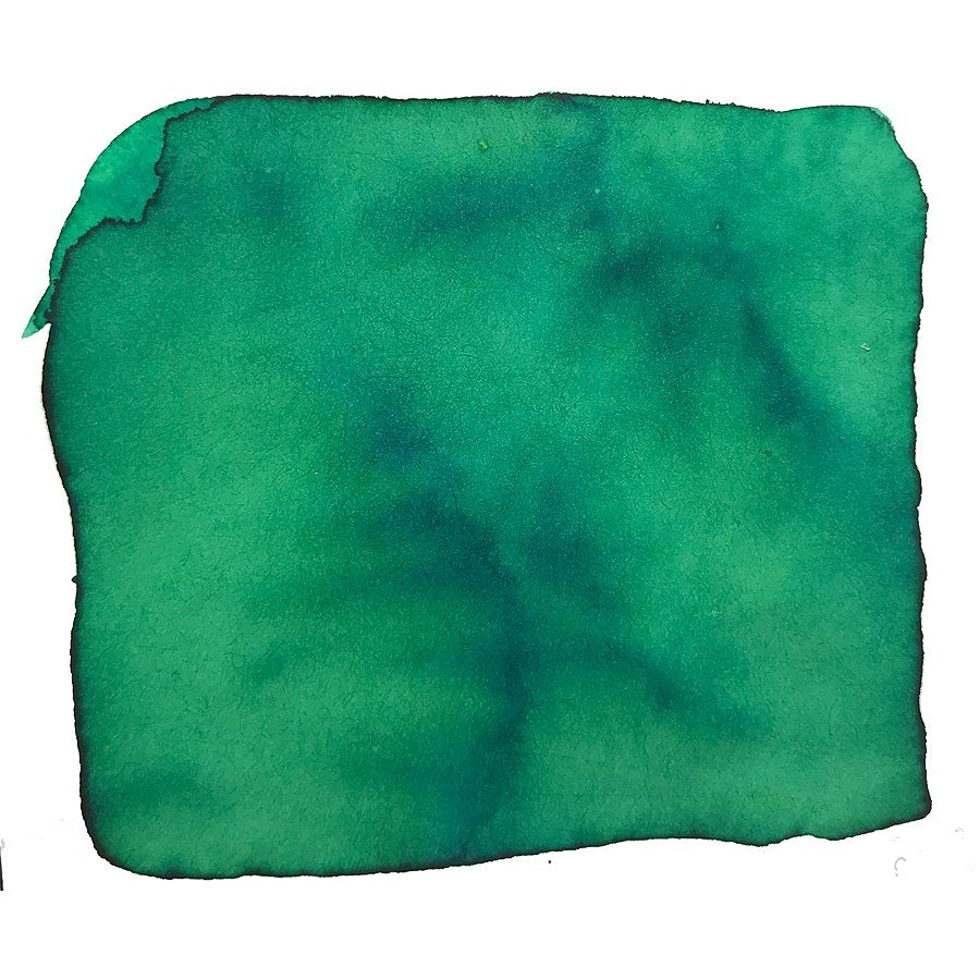 Opal Green - 2ml ink sample by Robert Oster, showing a textured green watercolor swatch with varied tone on a white background.
