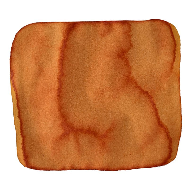 Aurora 100th Anniversary - Orange (55ml) ink bottle, displaying a warm orange-brown watercolor swatch with soft edges and subtle gradients, celebrating Aurora's centennial legacy.