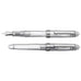 The #3776 Century Oshino - Fine features a transparent design with a visible piston-filling mechanism, chrome accents, and an uncapped steel nib.