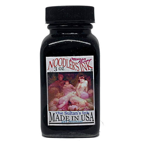 3-ounce bottle of Noodler’s Ottoman Rose - 88ml, a pH-neutral, dye-based fountain pen ink, known for varied performance and vibrant colors.
