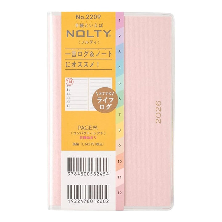 Nolty 2026 PAGEM Left Weekly Horizontal Compact - A6 (Pink) Planners