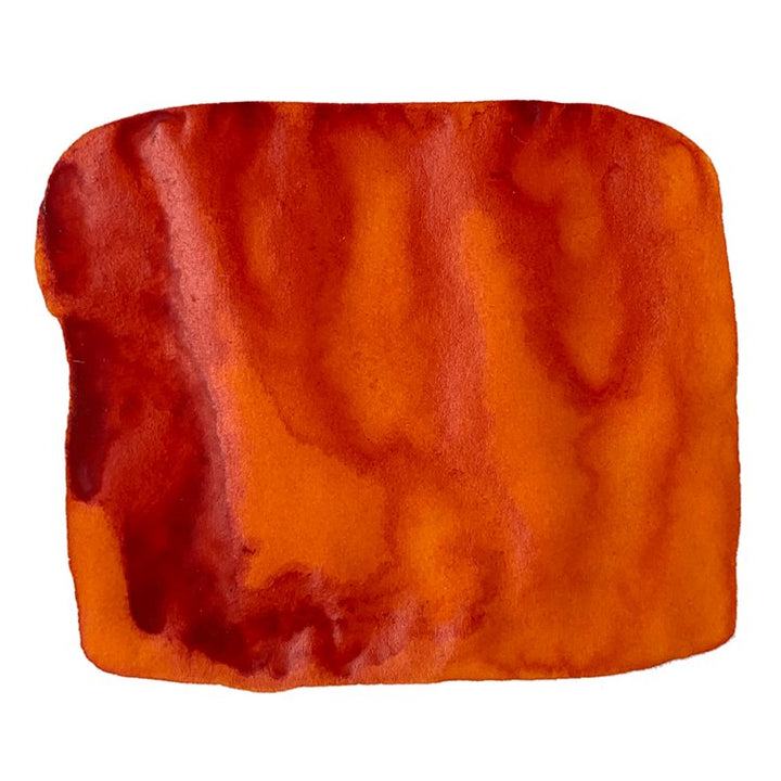 Palasa - 20ml features a warm, saturated orange-red watercolor swatch with textured variations, embodying Krishna Inks' Super Rich series' bold, vivid dye-based hues.