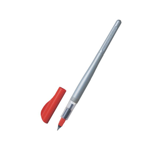 Pilot Parallel 1.5mm fountain pen with silver barrel, red parallel-plate nib, and clear ink feed, shown uncapped. Ideal for calligraphy with sharp, decorative lines.