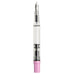 TWSBI ECO (Pastel Pink) - Fine fountain pen showcases a clear body with piston-filler mechanism, steel nib, and distinct pink end cap.