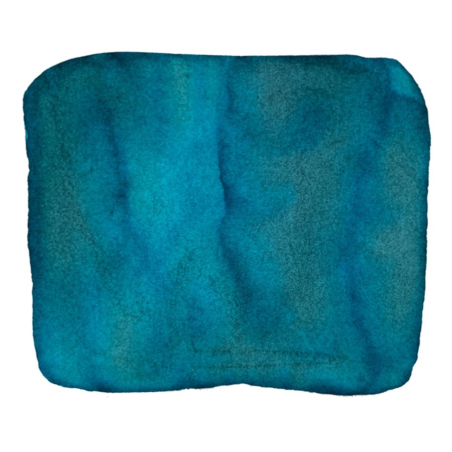 Abstract watercolor swatch in turquoise/teal, showcasing 3Oysters' Peacock Green - 38ml dye-based ink. Soft, uneven edges evoke dynamic artistic expression.