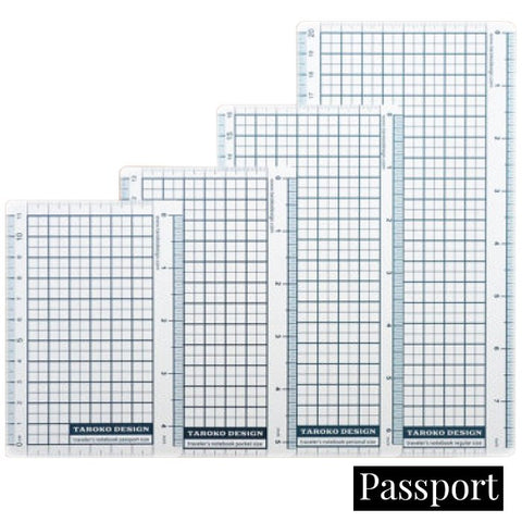 Pencil Board - Passport by Taroko Design: clear, gridded insert pages with ruler edges, fitting various notebook sizes, including Passport, for precise layout work.