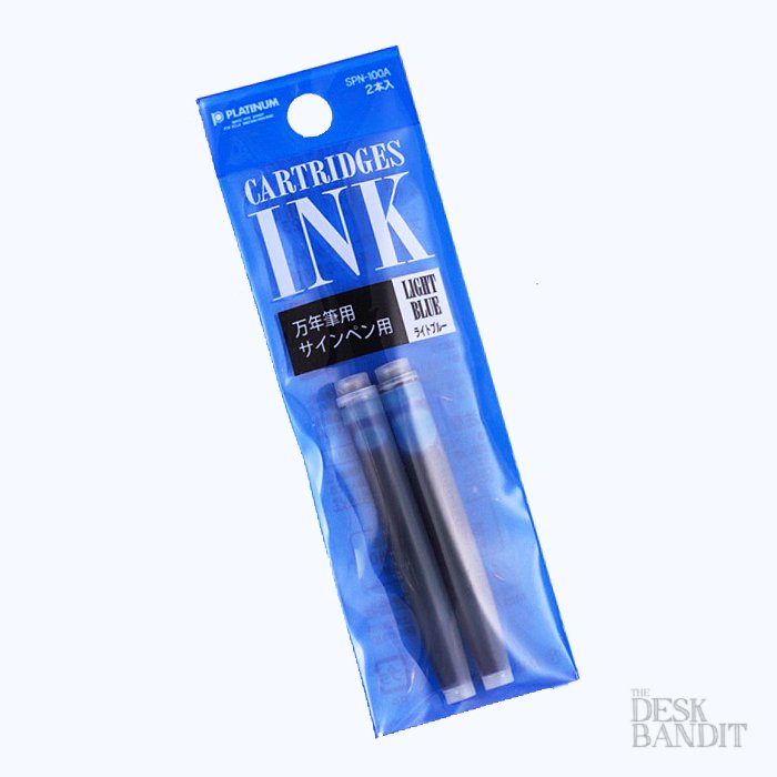 Ink Cartridges (2 pack) - Light Blue by Platinum, displayed in a blister pack, suitable for compatible fountain or sign pens.