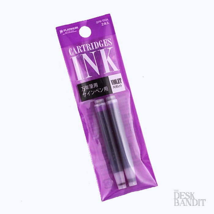 Ink Cartridges (2 pack) - Violet, featuring two violet refills in a purple blister pack by Platinum, labeled “CARTRIDGES INK” with Japanese text.