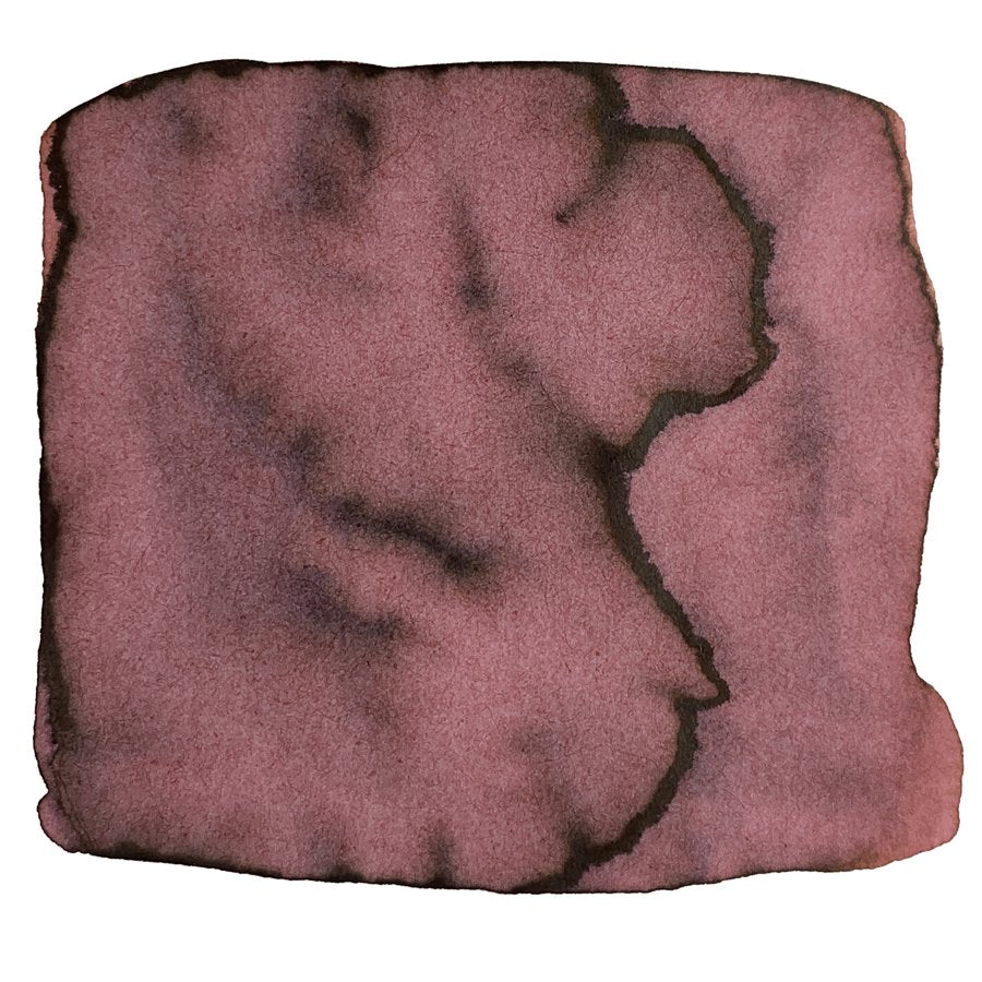 Plumb Nut - 2ml ink sample by Robert Oster, featuring a dusky rose/maroon watercolor wash with dark edges and subtle granulation.