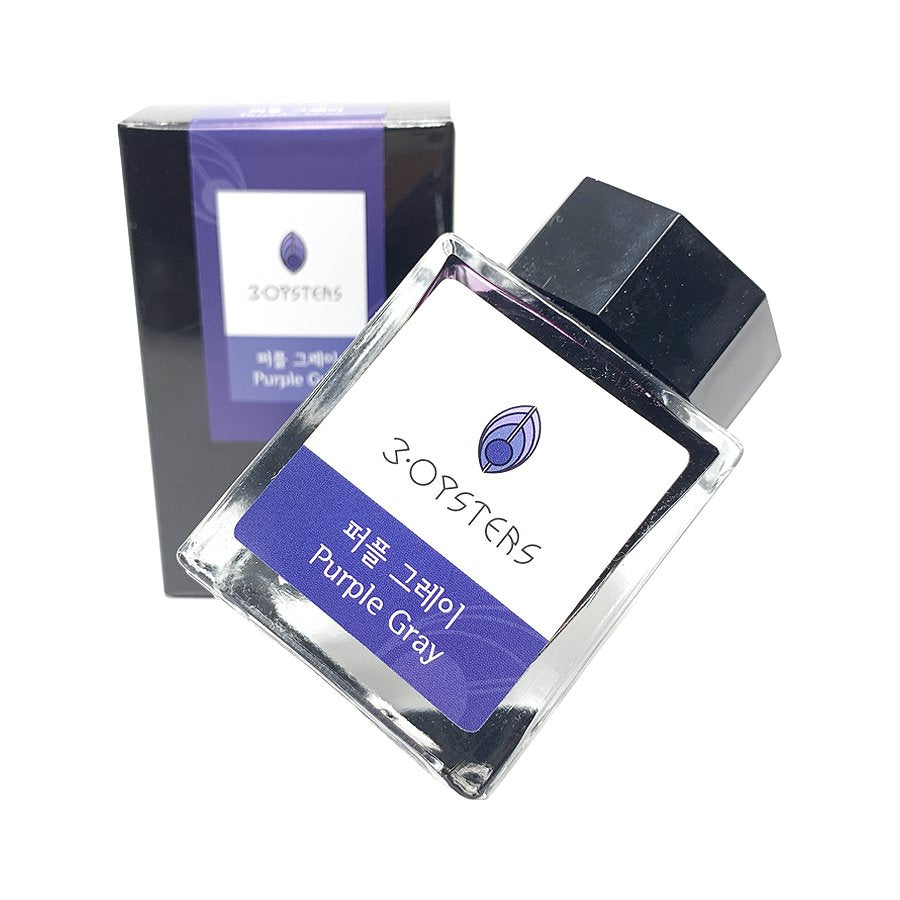Square glass bottle with black cap, labeled “3·Oysters” and “Purple Gray,” alongside matching box. Contains 2ml dye-based product from the Delicious Series.