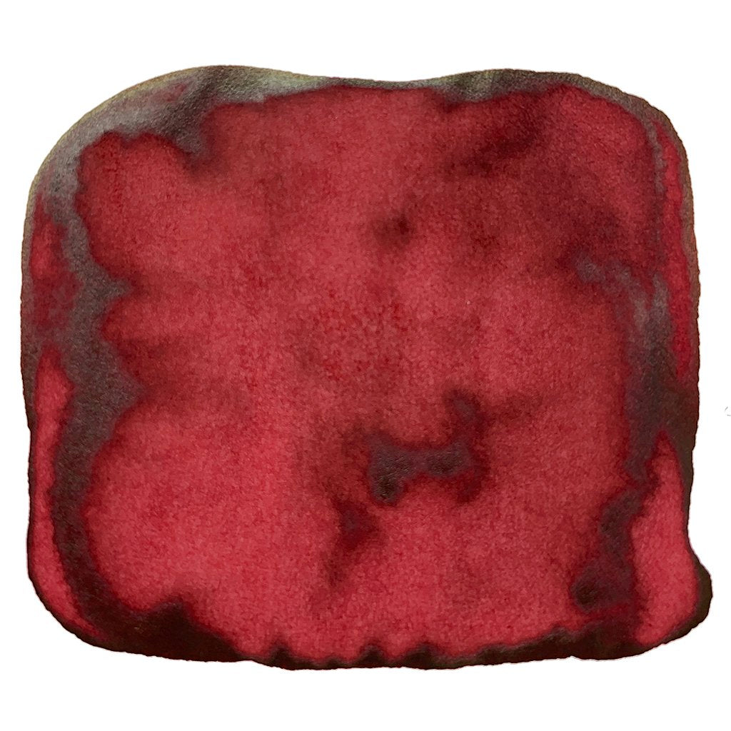 Abstract deep red pigment wash resembling a watercolor ink blot, representing Robert Oster's Red Candy - 2ml fountain pen ink sample.