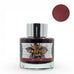 Diamine Red Ochre (Forever Ink) - 50ml fountain pen ink in a round glass bottle with chrome cap, showcasing a rich red-brown hue, waterproof and lightfast.