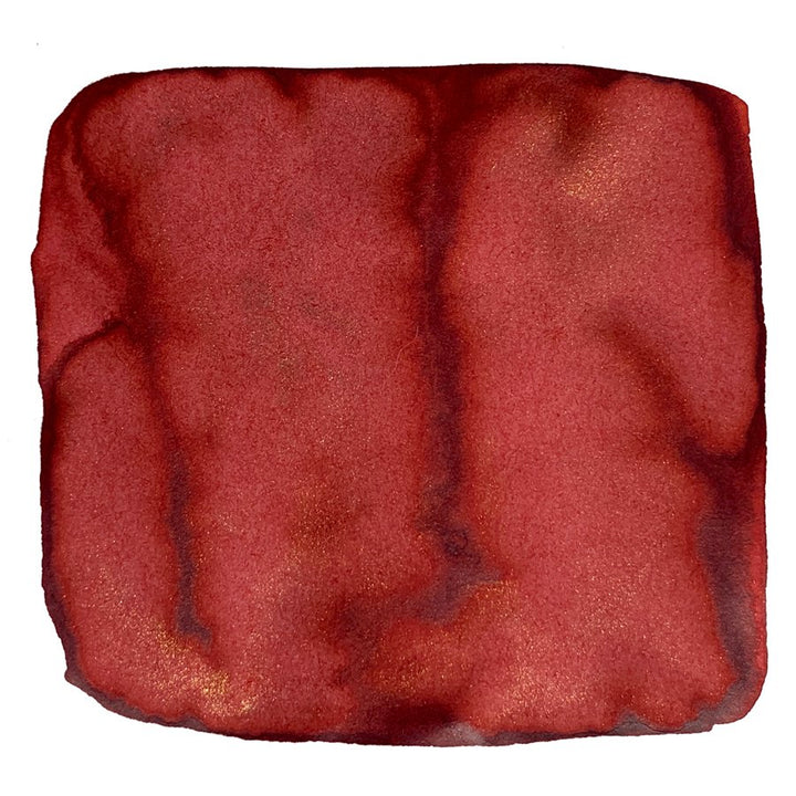 Red Gold (Shake 'N' Shimmy) - 50ml ink swatch displays rich red with burgundy edges and a golden shimmer, showcasing vibrant color and sheen.