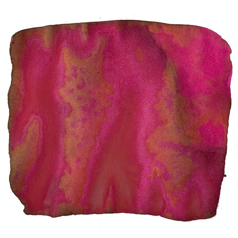 T53 Crystal Ink - Rhodonite - 2ml, showcasing a vibrant, abstract wash of deep pink/red with golden-orange sheen, highlighting LAMY's premium dye-based ink quality.