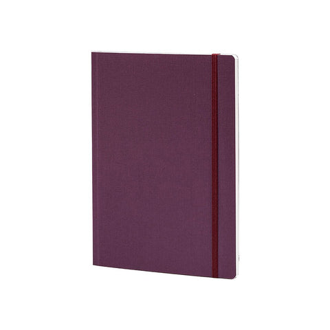 EcoQua A5 Ruled - Wine, a closed hardcover notebook with a plum cover and matching elastic band, featuring 160 pages of ruled, recycled paper.
