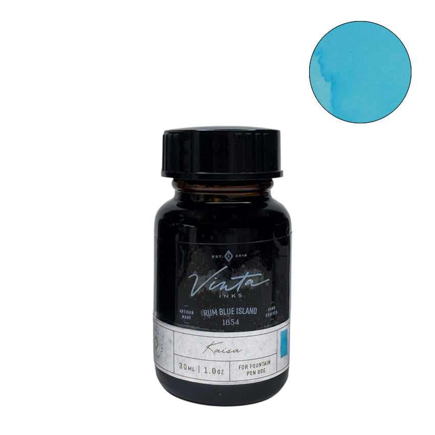 Vinta Inks Rum Blue Island (Kaisa 1854) - 30ml fountain pen ink bottle, showcasing a vibrant turquoise-blue shade, inspired by the Philippines' historic distillery heritage.