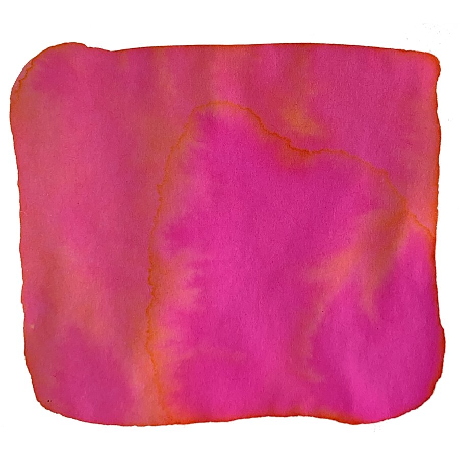 Ink Studio #130 - 20ml shows a vibrant magenta-pink ink wash with orange edges, highlighting Sailor's curated, dye-based collection.