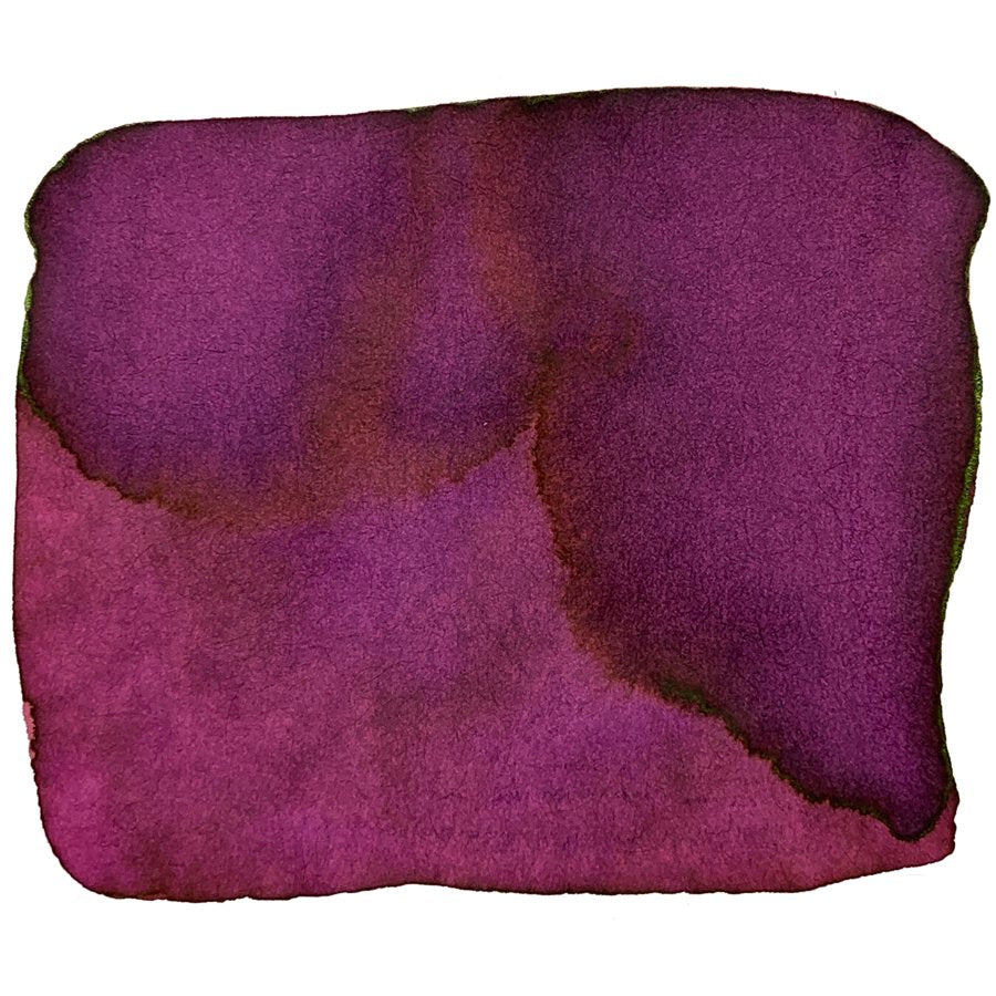 Ink Studio #437 - 20ml bottle displayed with abstract watercolor wash in deep purples and magenta-burgundy, showcasing the dye-based ink's rich hues.