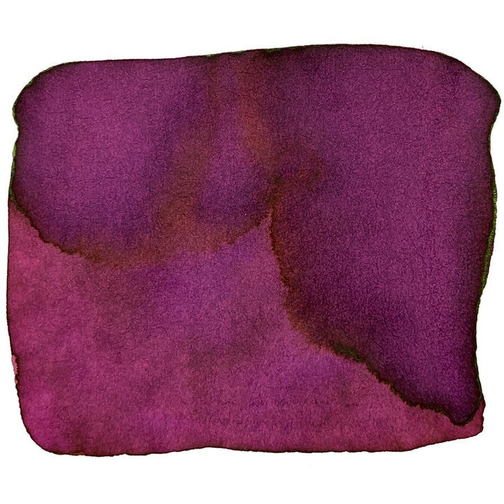 Ink Studio #437 - 20ml bottle displayed with abstract watercolor wash in deep purples and magenta-burgundy, showcasing the dye-based ink's rich hues.