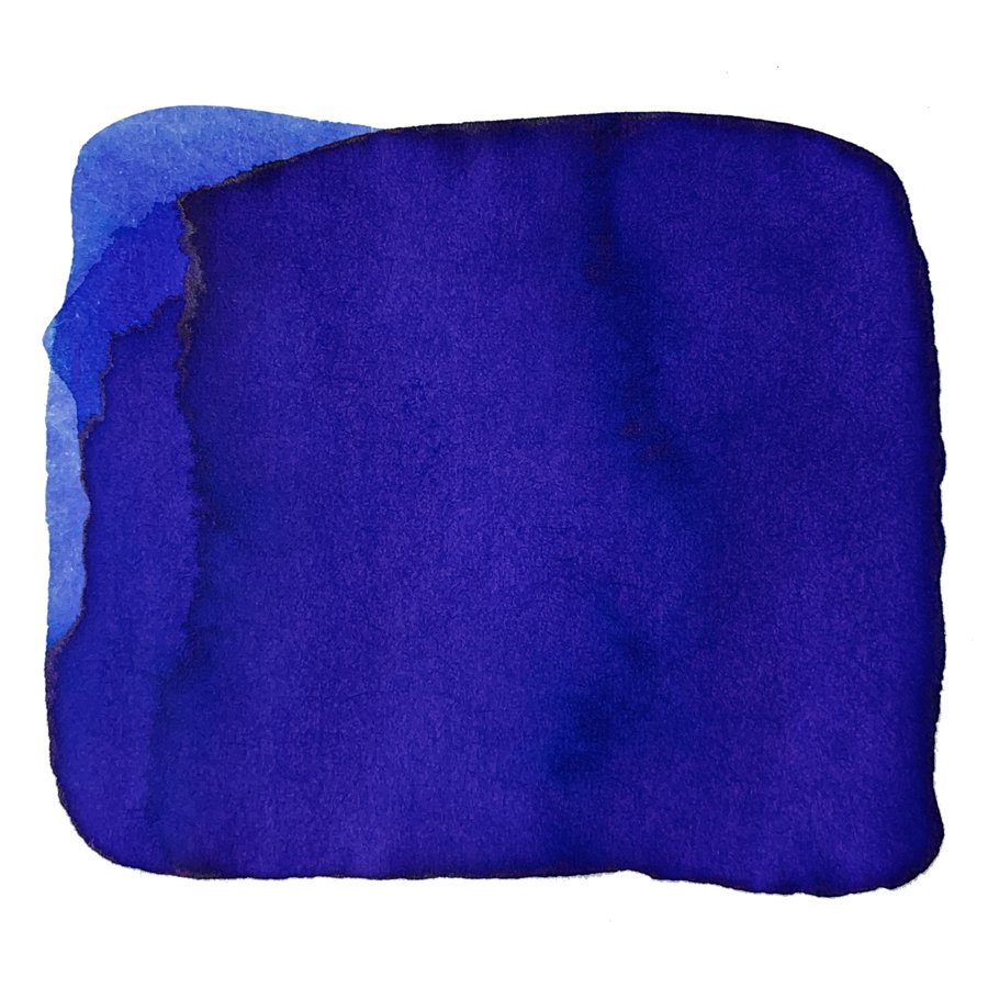 Ink Studio #443 - 2ml swatch with rich indigo and cobalt watercolor, showcasing Sailor's dye-based ink's texture on a white backdrop.