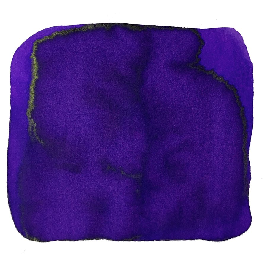 Sailor Ink Studio #450 - 20ml: Deep purple ink swatch with varied saturation and green-gold sheen edges, showcasing a rich, abstract color study.