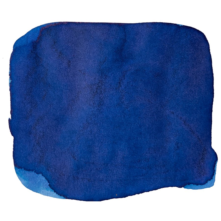 Deep blue watercolor swatch representing Sailor's Ink Studio #540, 2ml, showcasing its rich, dye-based color on a white background with soft edges.