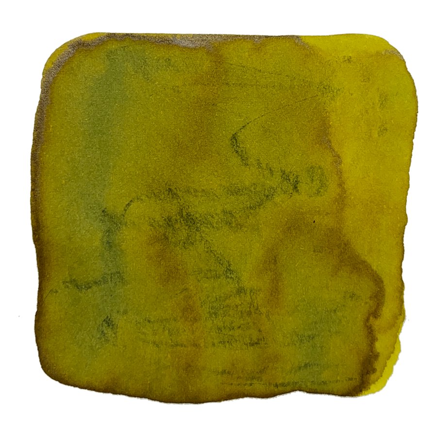 Abstract yellow-green watercolor swatch representing Sailor Ink Studio 