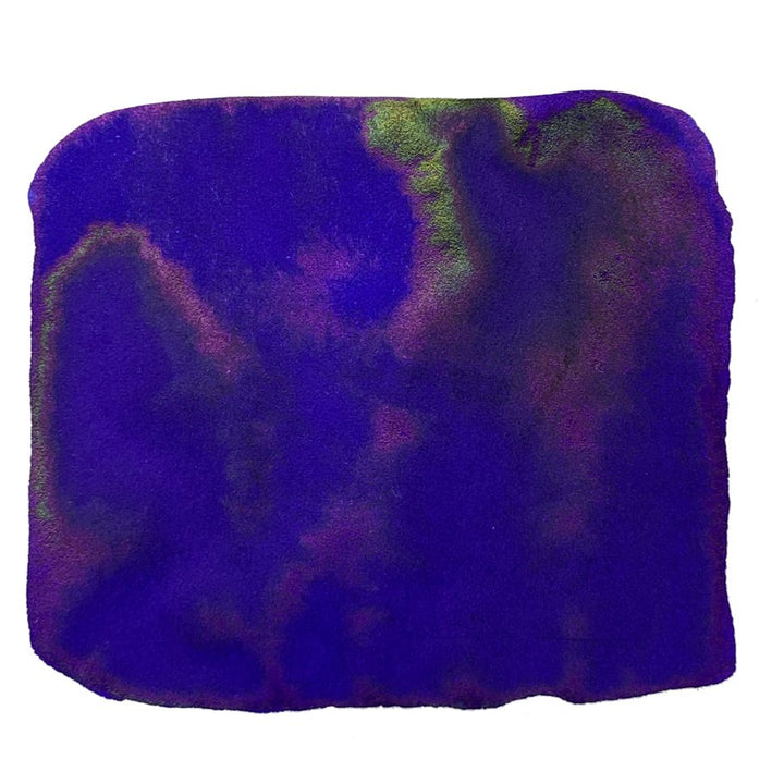 Sailor Ink Studio #743 - 20ml bottle showcasing a deep purple-blue ink swatch with greenish sheen, highlighting its vibrant dye-based hue.