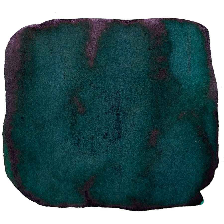 Ink Studio #864 - 20ml (DISCONTINUED) swatch showcasing dark teal-green watercolor on white, with uneven edges and varied pigment density, typical of Sailor's curated ink shades.