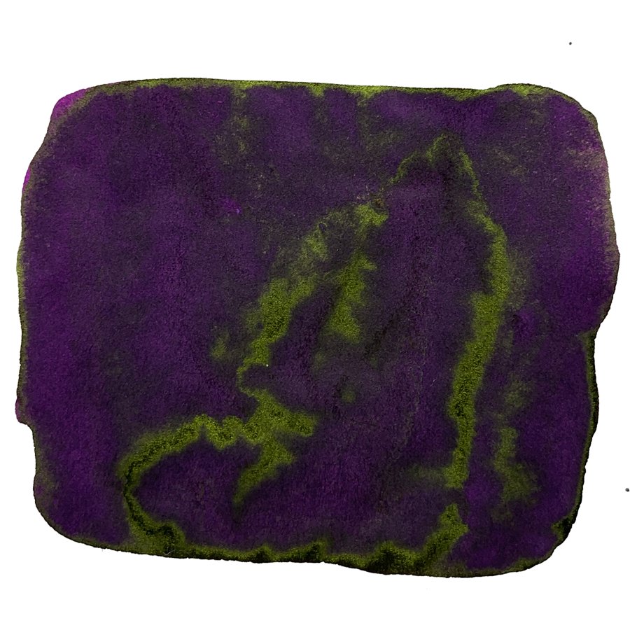 Ink Studio #935 - 20ml bottle shown with plush, tufted purple mat featuring a dense, shaggy surface, ideal for showcasing the ink's luxurious texture.