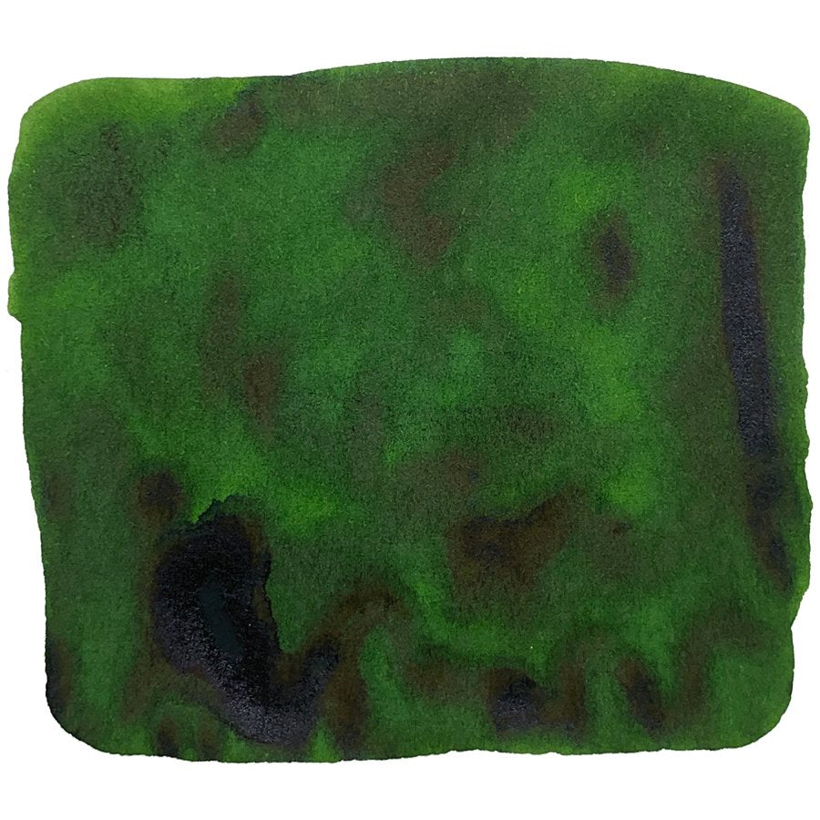 Ink Studio #967 - 20ml features a rich, variegated green ink with darker pooling, showcasing Sailor's expert dye-based formulation in a compact 20ml bottle.