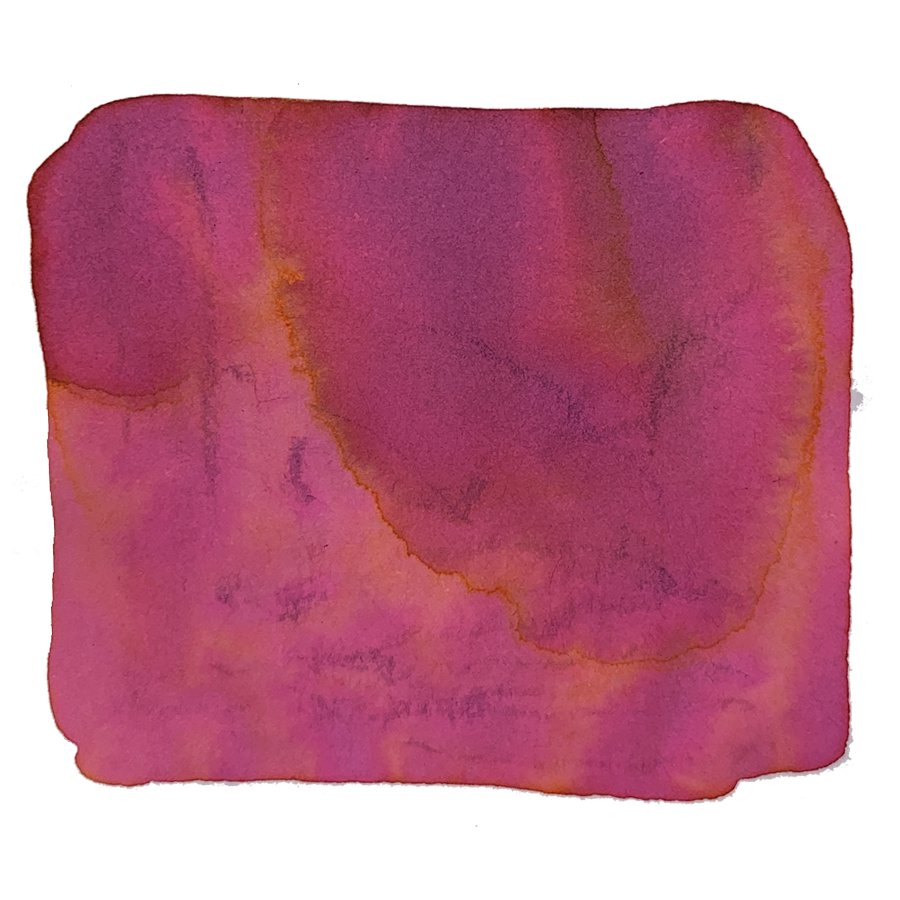 Shikiori Sakura-mori - 20ml ink swatch, featuring a magenta-pink and warm orange watercolor wash, showcasing expressive gradients and pigment blooms.