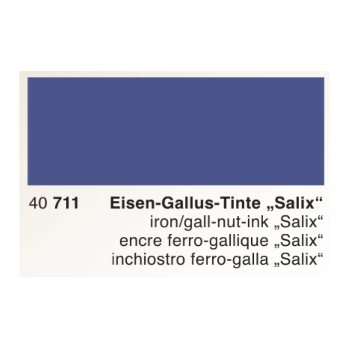 Salix (Iron Gall) - 50ml ink swatch, deep grey-blue block labeled with item number 40 711 and multilingual name, from Rohrer & Klingner.