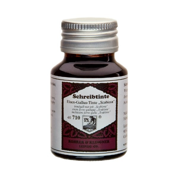 Scabiosa (Iron Gall) - 50ml glass bottle by Rohrer & Klingner, labeled in German, ideal for fountain pens or calligraphy, handmade in Leipzig.