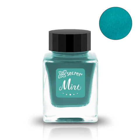 Secret* Mint - 30ml: A small, square glass jar with a black cap, containing mint-turquoise ink by Tono & Lims, known for vibrant, experimental colors.