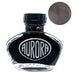 Aurora 100th Anniversary - Sepia (55ml) ink bottle with teardrop-shaped design and AURORA logo, displayed next to a circular swatch of its dark brown color.