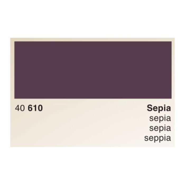 Sepia - 50ml paint swatch showing a deep brownish-purple tone, labeled “40 610” on the left, from Rohrer &amp; Klingner, ideal for fountain pens or painting.
