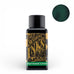 Diamine Sherwood Green 30ml fountain pen ink bottle with inset swatch, showcasing rich color and smooth flow, ideal for writing enthusiasts and collectors.