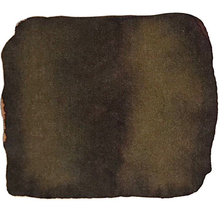 Swatch of Colorverse ink, titled Soul - 2ml, on textured paper, showcasing a dark, nearly black hue, applied unevenly to highlight its plant-based texture.