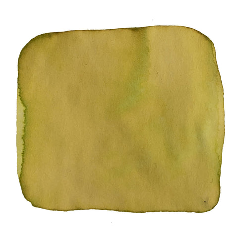 Sunrise (Hanan 1964) - 2ml ink swatch, hand-painted in olive mustard tone, showcasing watercolor texture with irregular edges, by Vinta Inks.