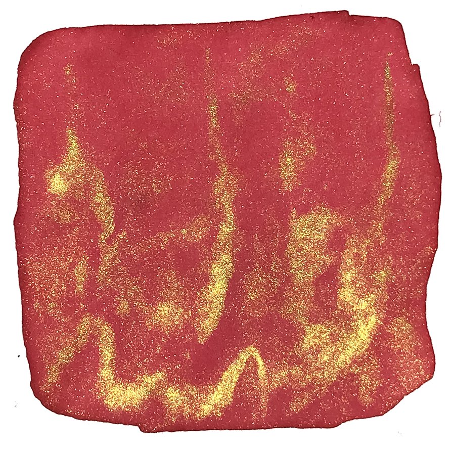 Felicette (Glistening) - 2ml: A square, flattened chunk of red, malleable craft material with metallic-gold glitter, reflecting the Colorverse ink's shimmering quality.