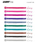 LAMY T53 Crystal Ink - Topaz - 30ml poster features ten gemstone hues with ink swatches, item codes, and handwritten Lamy samples for each shade.