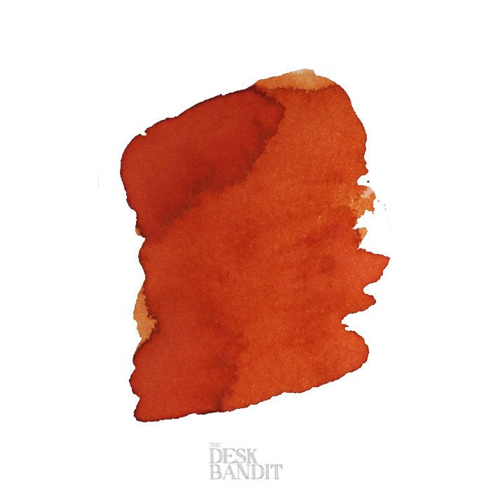 Tangerine - 2ml ink sample by Robert Oster, featuring an abstract orange watercolor wash with THE DESK BANDIT wordmark at the bottom.