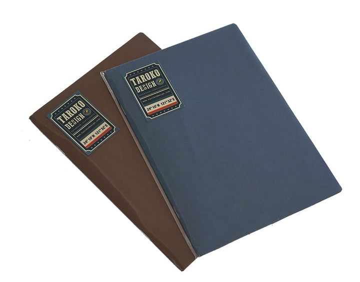 Tomoe River Insert - A5 Dot Grid notebooks, one brown, one dark blue, each labeled Taroko Design, showcasing hard covers and compact design for easy portability.