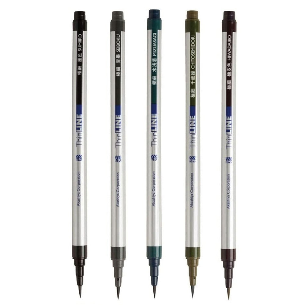 Akashiya ThinLine Set - 5 colours Calligraphy Pens