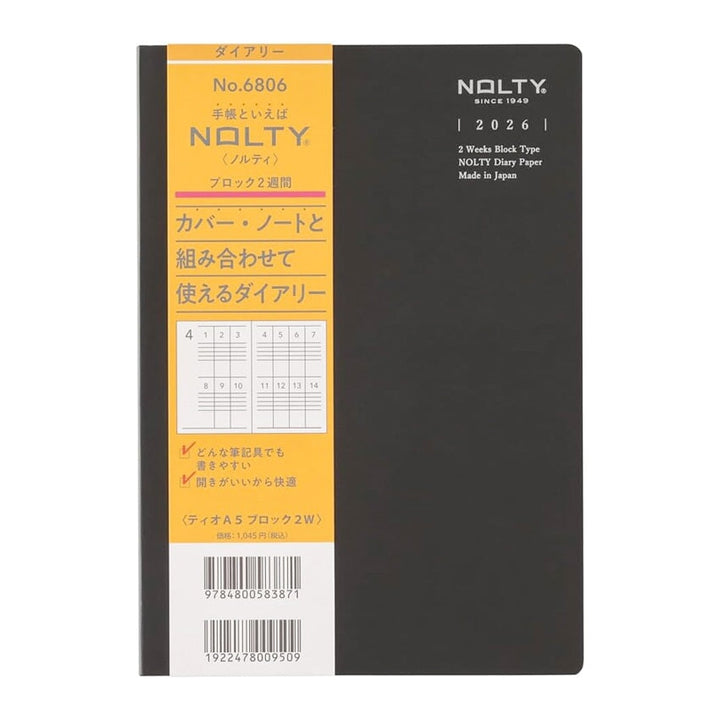 Nolty 2026 2W Block TiO Planner - A5 (Black) Planners