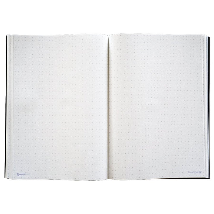 Open Tomoe River Notebook A5 - Dot Grid, displaying two blank dot-grid pages, ideal for bullet journaling, featuring premium Tomoe River paper for smooth writing.