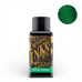 Diamine Ultra Green fountain pen ink, 30ml bottle, features a decorative gold label and green swatch, offering rich color and smooth flow for writing enthusiasts.