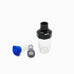 VAC20A Ink Bottle - Blue with a clear glass jar, black cap, and two adapters: straight tube with grey end, bent tube with blue tip.
