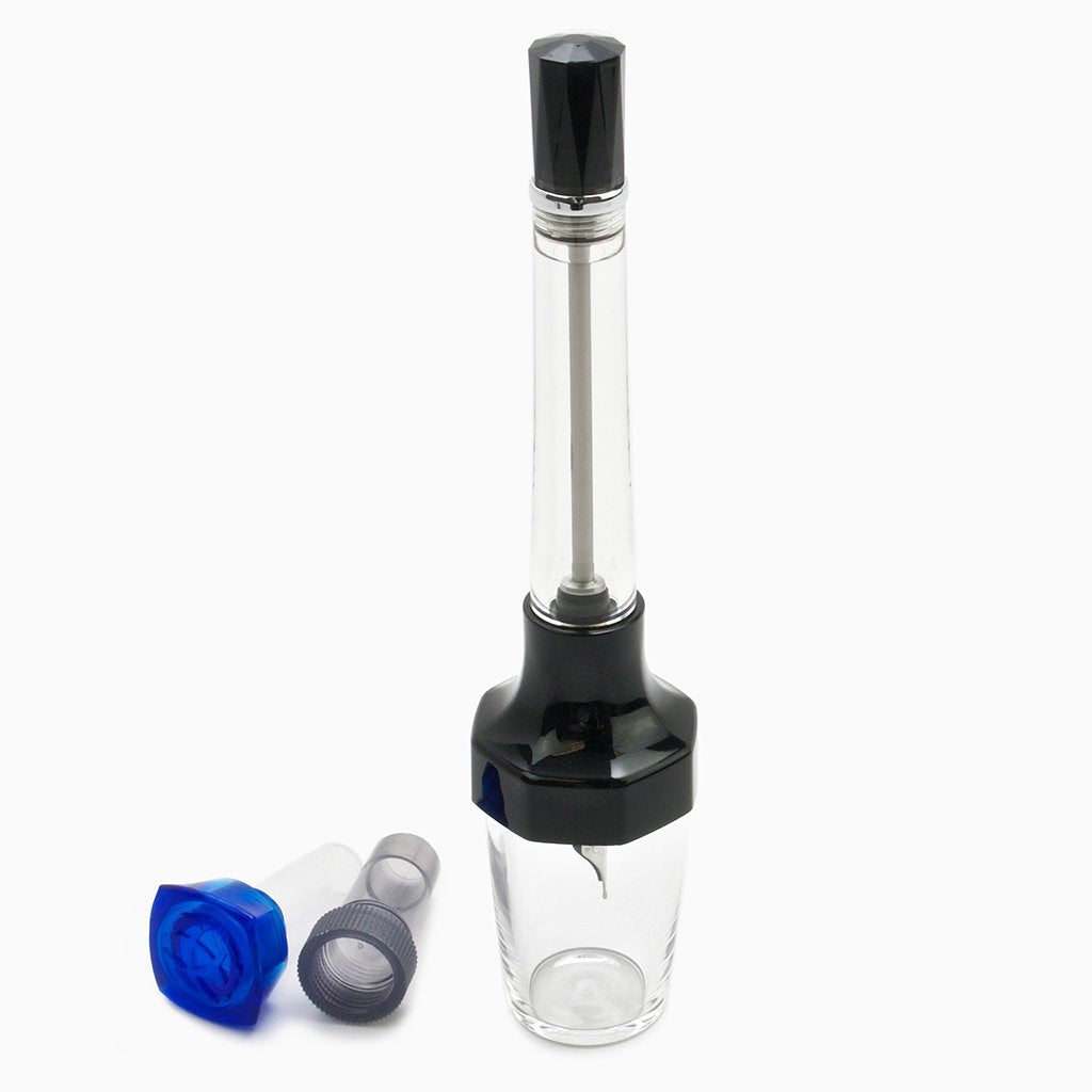 VAC20A Ink Bottle - Blue, a clear plastic bottle with a blue cap, designed for easy refilling of TWSBI VAC pens.